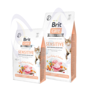 Croquettes Brit Care Chat Sensible Sans Céréales - nutrition et adaptée aux chats au système digestif Santé des reins et des voies urinaires Réduction des odeurs fécales 26% Viande de dinde fraîche