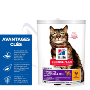HILL’S Estomac sensible & Peau Croquettes avec Poulet Pour Chat Adulte 1.5 kg - Santé Digestive - Peau Hydratée et Pelage Brillan
