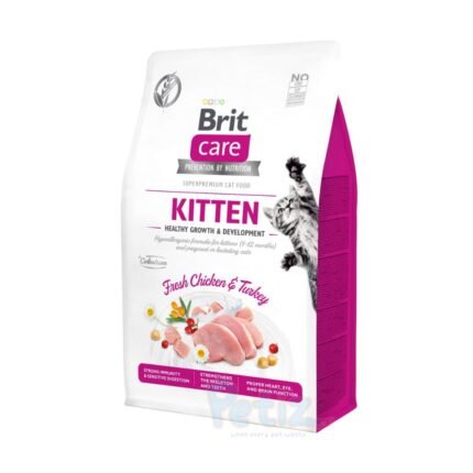 Croquettes Brit Care Chat Sans Céréales Kitten Alimentation Complète et Hypoallergénique Pour Les Chatons et Chattes Gestantes 30 % de dinde déshydratée Soutien du Système Immunitaire
