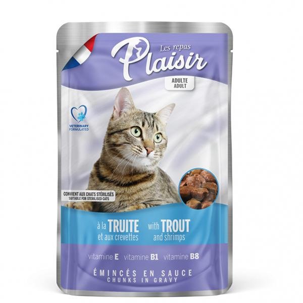 Sauce Plaisir Truite Morceaux pour Chats à Crevettes 100g