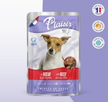 Sachet fraîcheur 100g d’émincés au BOEUF et aux Légumes en sauce (chien adulte)