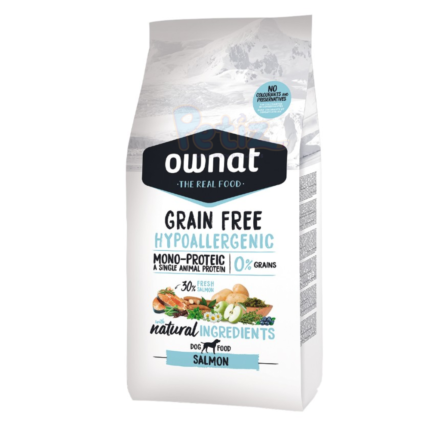 Croquettes Ownat Grain Free Hypoallergenic Saumon 12kg pour les chiens sujets aux allergies