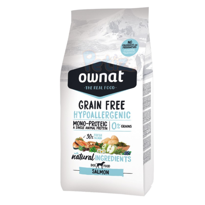 Croquettes Ownat Grain Free Hypoallergenic Saumon 12kg pour les chiens sujets aux allergies