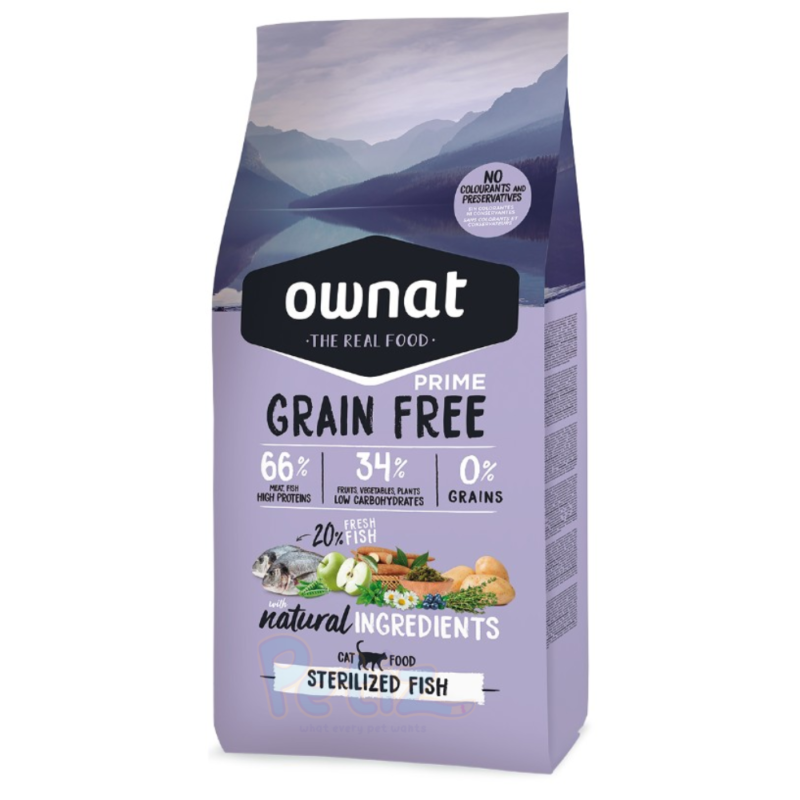 Ownat Grain Free Cat Prime Sterilized Croquettes Sans Céréales pour Chats Stérilisés – Poisson Frais 20%– Sac 3kg