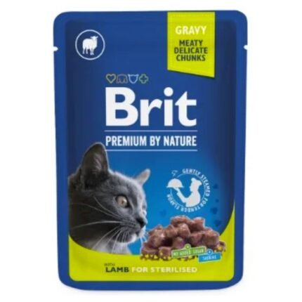 Brit Premium Pochon Agneau pour Chat Stérilisé 100g – Nourriture humide complète en sauce, riche en viande (87%) avec 9,3% d’agneau