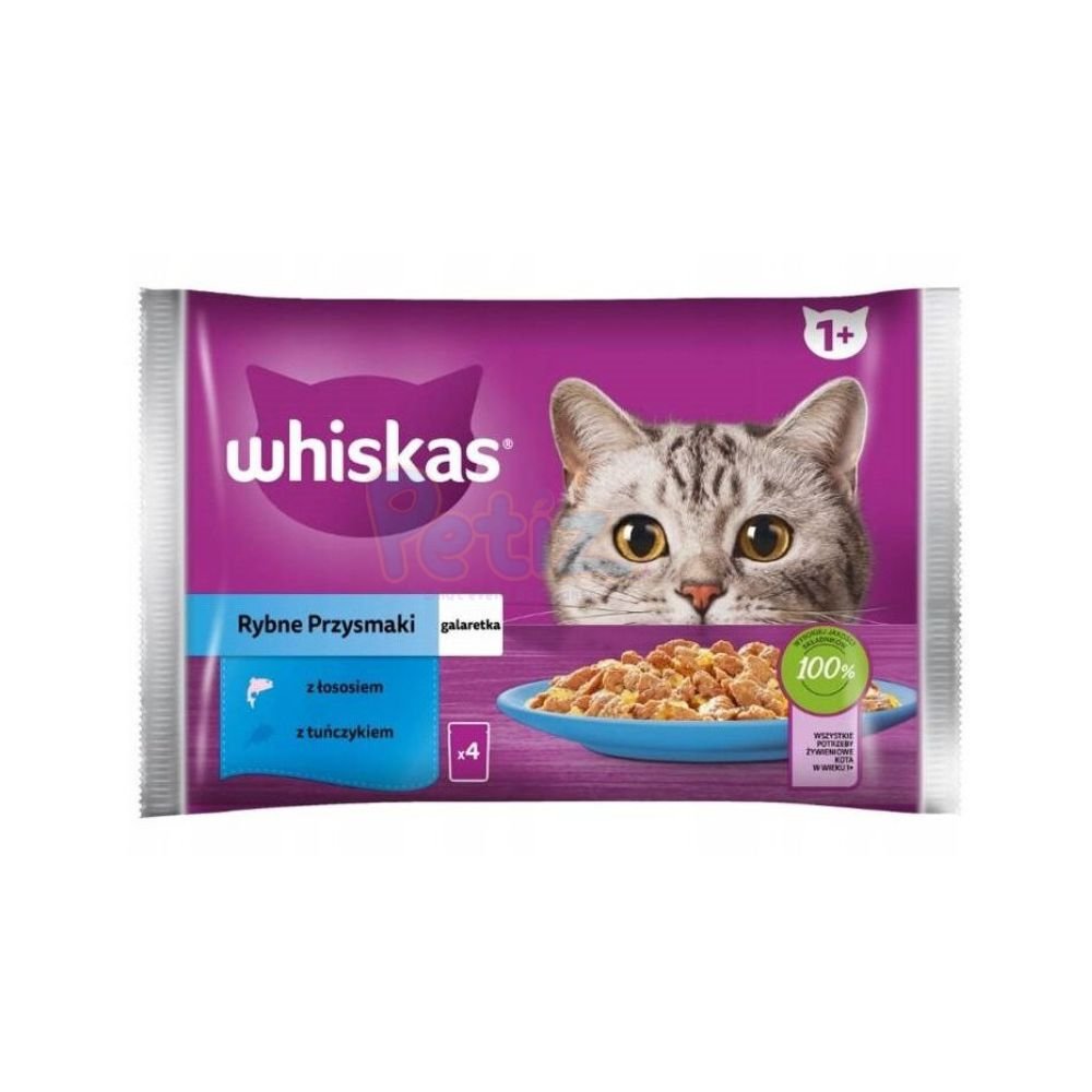 Whiskas Délices de poisson avec saumon et thon en gelée 4x85g