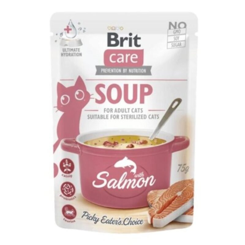 Brit Care Cat Soup Salmon – Soupe Humide Sans Céréales au Poulet et Saumon pour Chats Adultes – 75g