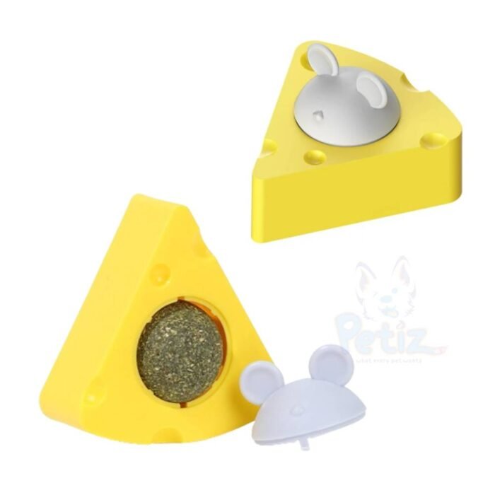 Jouet Rotatif pour Chat en Forme de Fromage – Jouet Interactif à 360° pour Chatons, Nettoyage des Dents et Jeu Actif