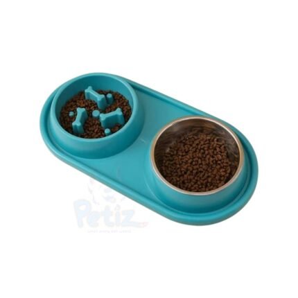 Riforla – Bol de Nourriture Lent Anti-Fuite 2-en-1 pour Chien et Chat avec Anneau Antidérapant et Double Contenant en Inox
