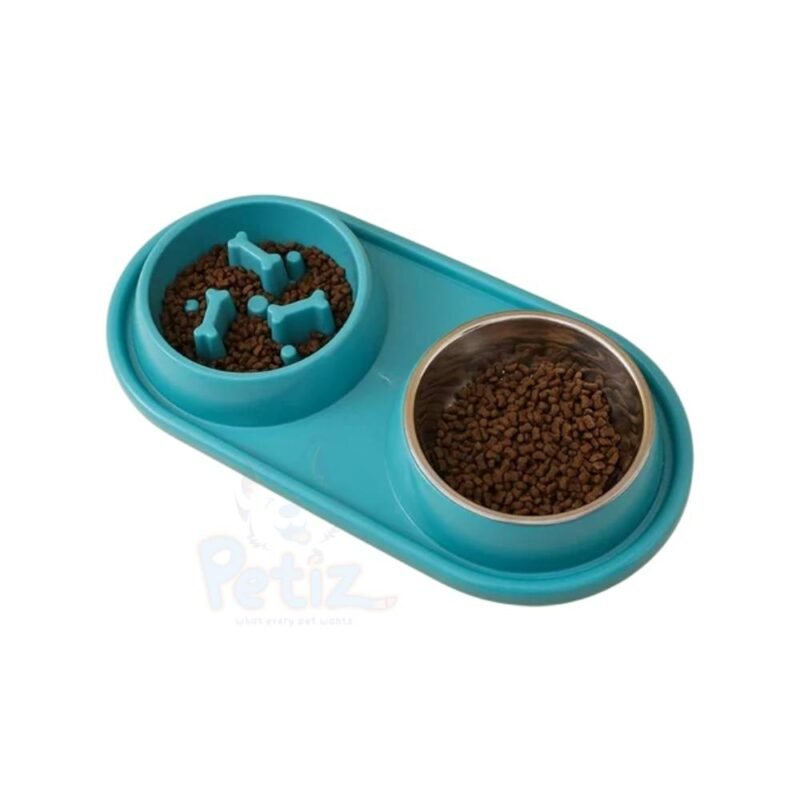 Riforla – Bol de Nourriture Lent Anti-Fuite 2-en-1 pour Chien et Chat avec Anneau Antidérapant et Double Contenant en Inox