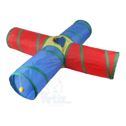 Tunnel pour Chat 4 Voies Coloré – Jouet Pliable d’Intérieur pour Se Cacher, Explorer et Jouer – Tube Ludique Multifonction