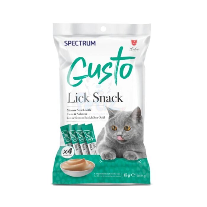 Spectrum Gusto – Lick Snack pour Chats au Thon et au Saumon – 4 x 15 g