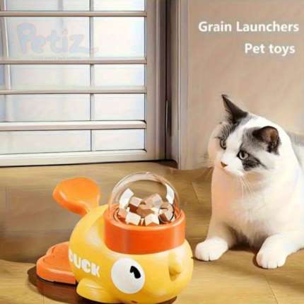 Jouet d’alimentation interactif pour chats en forme de petit canard jaune