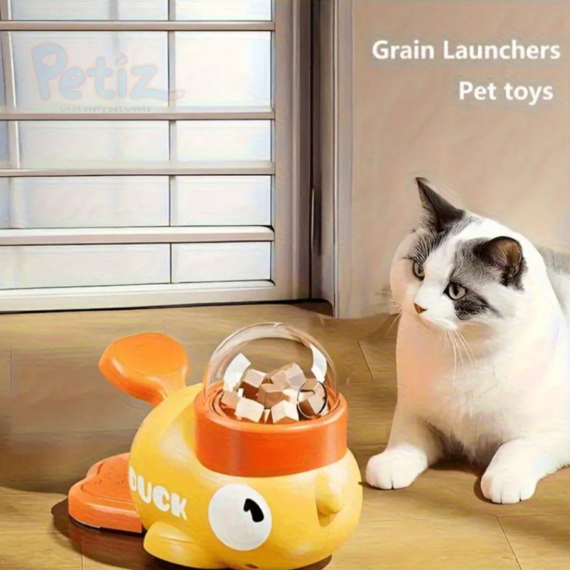Jouet d’alimentation interactif pour chats en forme de petit canard jaune