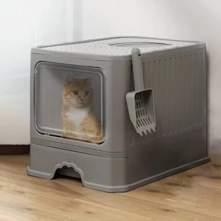 Bac à litière de grande taille pour grands chats, grand bac à litière fermé, pliable, entrée frontale, sortie par le haut, avec couvercle, toilette pour chat...