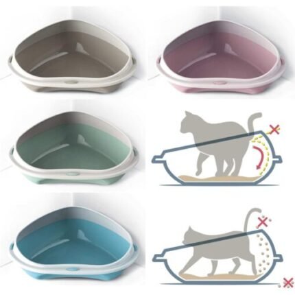 Bac à Litière d’Angle pour Chat – Rose | Gris | Bleu Ciel | Vert