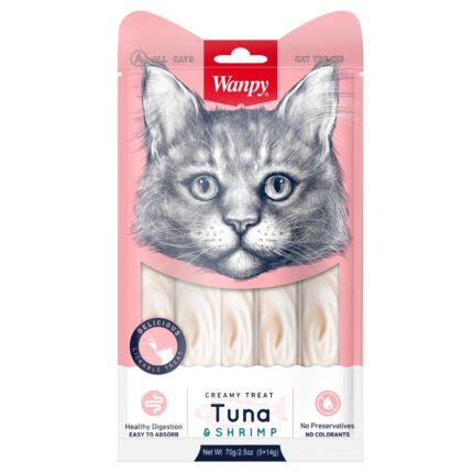 WANPY – Friandises à Lécher Thon & Crevette pour Chat (14 g × 5)