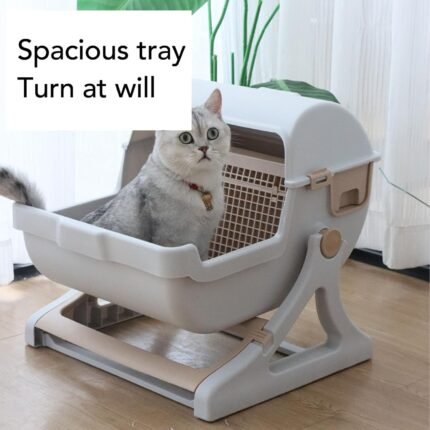 Bac à Litière Semi-Automatique pour Chat – Grande Capacité 20 pouces