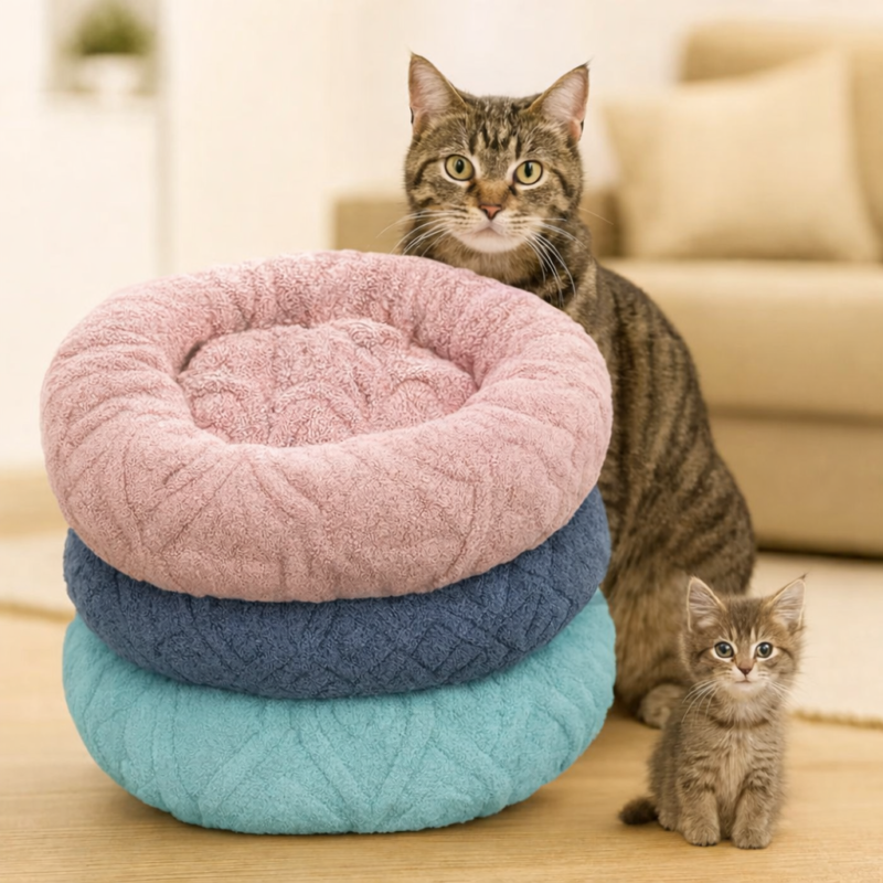 Lit Donut pour Chat et Petit Chien – Coussin Rond Anti-Stress Ultra Doux | Panier Confortable et Moelleux