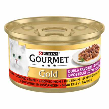 Gourmet Gold Double Pleasure Bœuf & Poulet 85g – Pâtée Premium pour Chat Adulte en Sauce