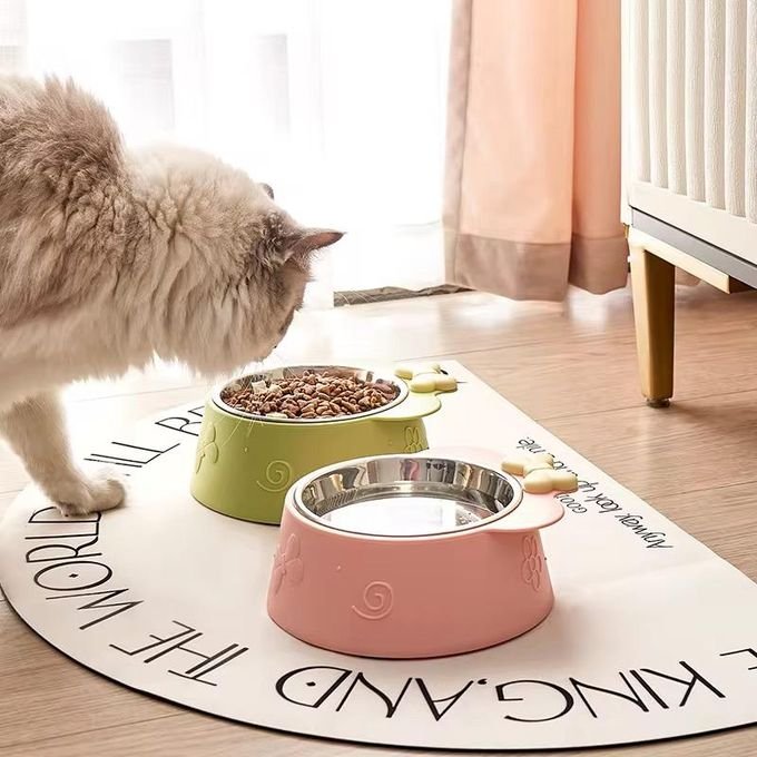 Pet Gamelle surélevée pour chat , gamelle d'eau avec support antidérapant, gamelle en acier inoxydable pour chien et chat, gamelle créative inclinée pour chiens et chats (rose)