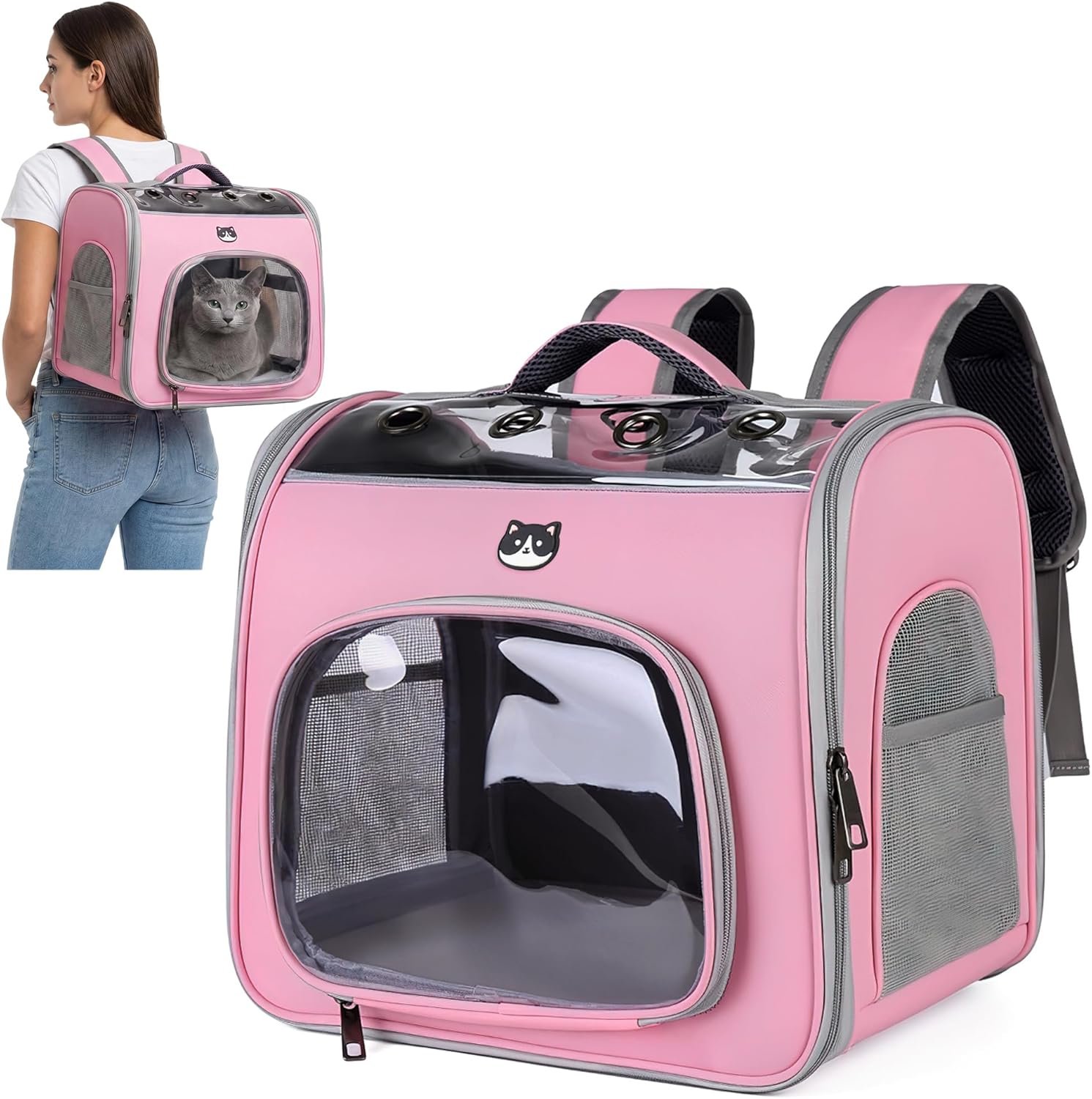 Sac à Dos de Transport Pliable pour Chat et Petit Chien jusqu'à 8 kg | Respirant, Fenêtre Transparente, Sécurisé et Confortable