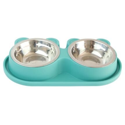 Mangeoire Double pour Chien et Chat avec Bols Inox Amovibles 32x15 cm