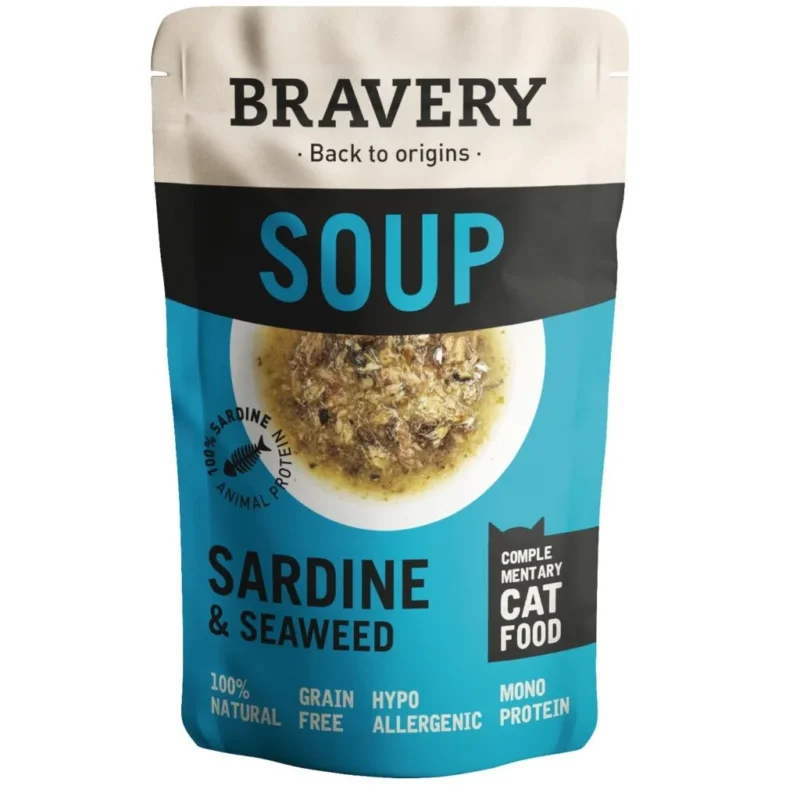 Bravery Soupe pour Chat Adulte 40g – Aliment Humide Naturel Riche en Protéines | Sardine