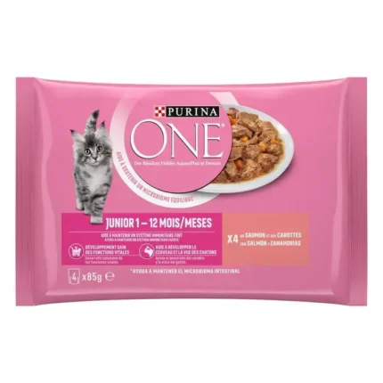 Purina ONE Junior Sachets pour Chaton au Saumon et Carottes 4 x 85 g | Aliment Humide Complet pour Chatons