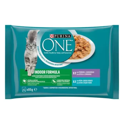 Purina ONE Adult Indoor Sachets Fraîcheur en Sauce 4 x 85 g pour Chat d’Intérieur