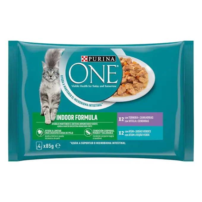 Purina ONE Adult Indoor Sachets Fraîcheur en Sauce 4 x 85 g pour Chat d’Intérieur
