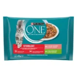 Purina ONE Adult Sachets Fraîcheur pour Chat Stérilisé au Saumon et à la Dinde 4 x 85 g | Aliment Humide Complet pour Chat Adulte