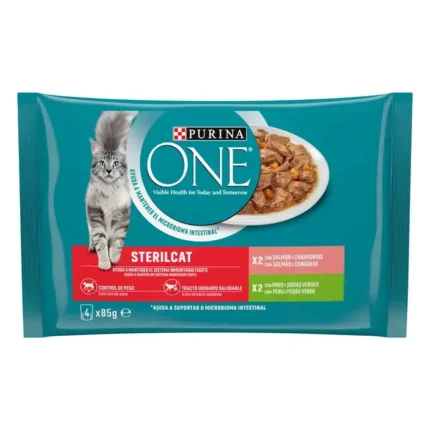 Purina ONE Adult Sachets Fraîcheur pour Chat Stérilisé au Saumon et à la Dinde 4 x 85 g | Aliment Humide Complet pour Chat Adulte