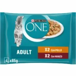 Purina ONE Adult Sachets Fraîcheur Poulet & Bœuf 4 x 85 g | Alimentation Humide Complète pour Chat Adulte