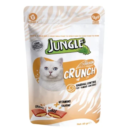 Jungle Crunch Hairball Control Poulet 60g – Friandises Anti-Boules de Poils pour Chat