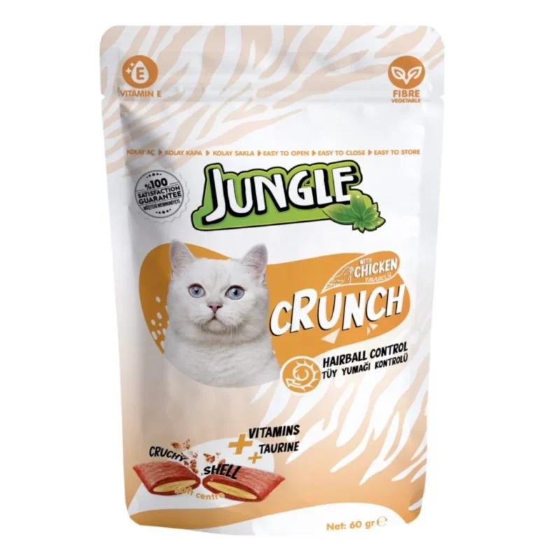 Jungle Crunch Hairball Control Poulet 60g – Friandises Anti-Boules de Poils pour Chat