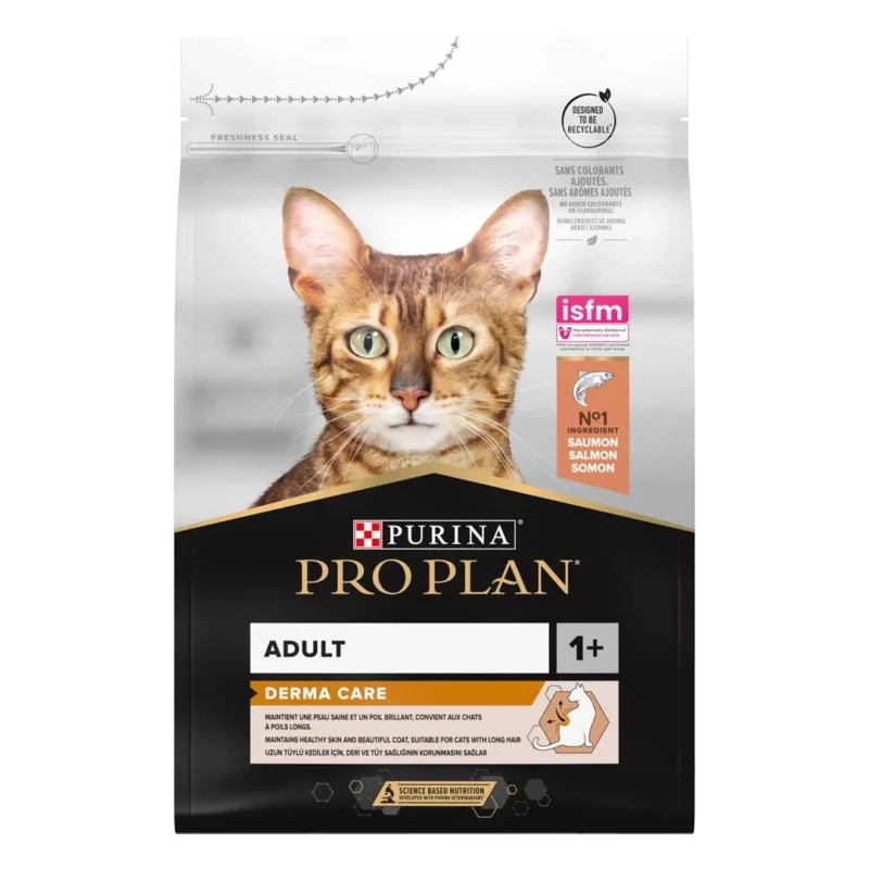 Purina Pro Plan Derma Care Saumon pour Chat Adulte à Poils Longs - Croquettes pour Peau Saine et Pelage Brillant