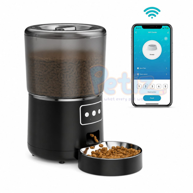 Distributeur Automatique WiFi pour Chats et Chiots Anti coackroach – Mangeoire Connectée Programmable - 4L Noir