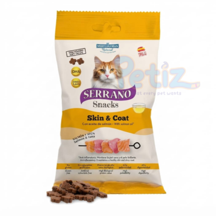 Friandises Serrano Skin & Coat pour Chats 50g – Naturelles au Saumon & Thon | Peau Saine & Pelage Brillant