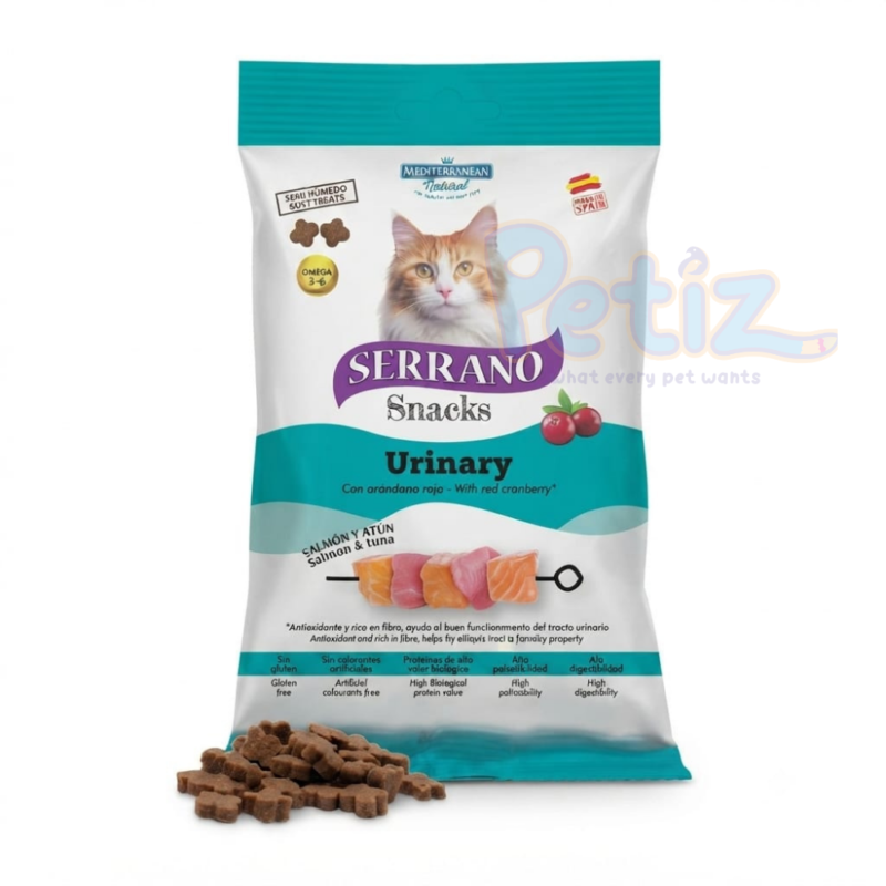 Friandises SERRANO Snacks Urinary pour Chat 50g – Friandises au Saumon, Thon & Cranberry pour le Soutien des Voies Urinaires
