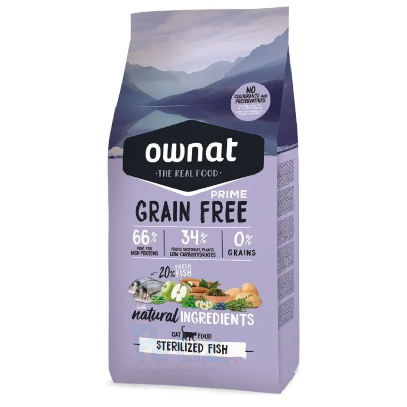 Ownat Grain Free Cat Prime Sterilized Fish Croquettes Sans Céréales pour Chats Stérilisés au poisson – Sac 8kg