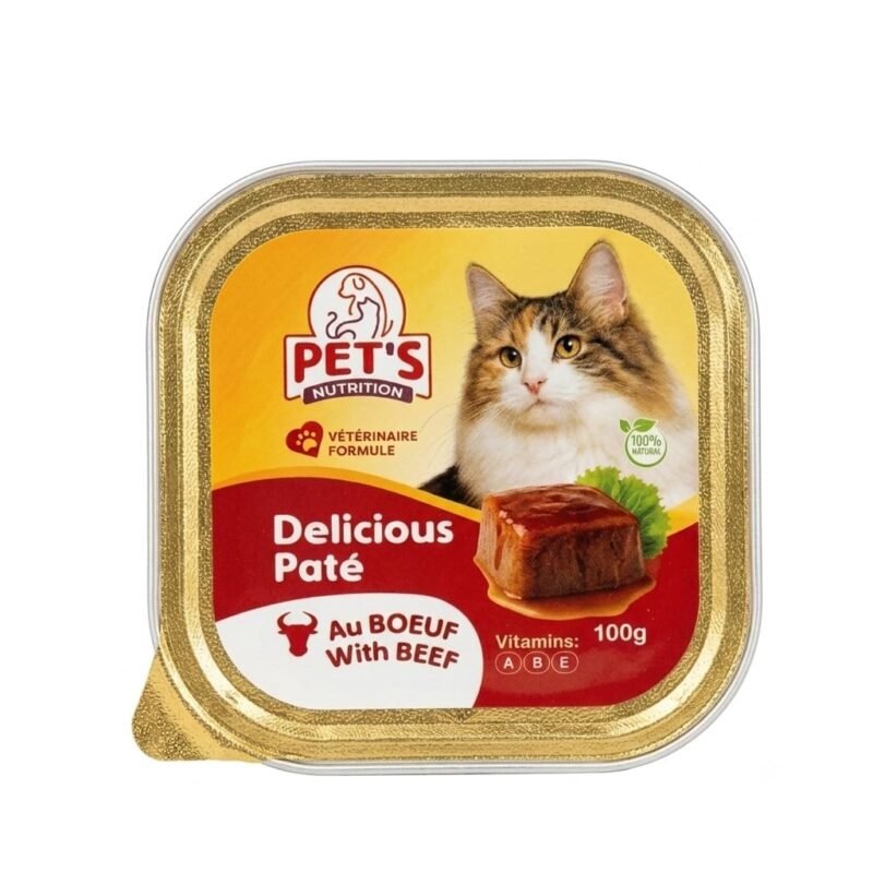 PET'S Nutrition Delicious Paté au Bœuf pour Chat Adulte - Pâtée Complète Riche en Bœuf 100 g