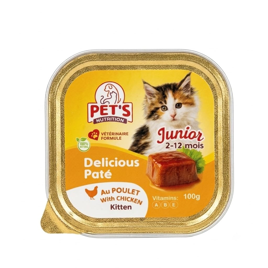 PET'S Nutrition Delicious Paté Junior au Poulet pour Chaton 2 à 12 Mois - Pâtée Complète 100 g