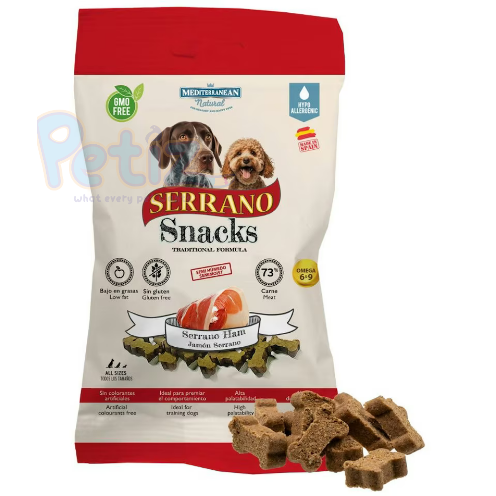 Friandises SERRANO Snacks pour chiens Mediterranean Natural Au Jambon 100g - 73% Jambon